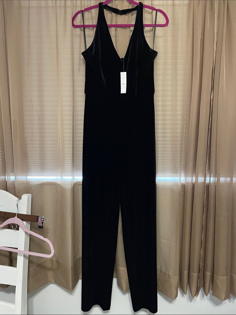 White House Black Market Black Velvet V-Neck Jumpsuit